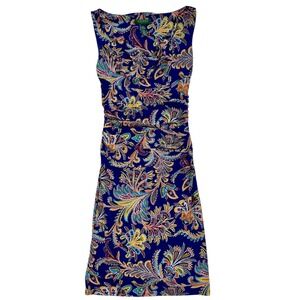 Lauren Ralph Lauren Navy Paisley Midi Dress with Multicolor Print